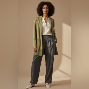 Anthropologie Solitaire Faux Suede Open Jacket Cardigan M Green Crochet Pockets